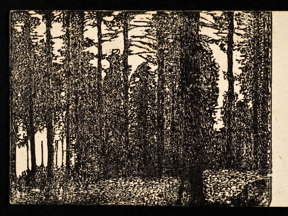 “La fageda d’en Jordà”, xilogarfia d’Helena Maragall (c. 1911)